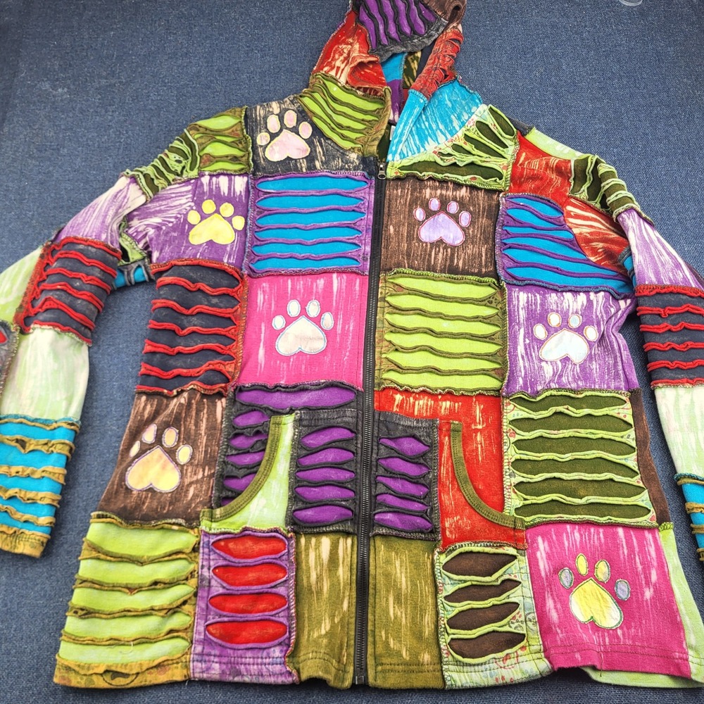 Greater Good Network Patchwork Razor Cut Paw Print Hoodie XXL Multicolor Nepal